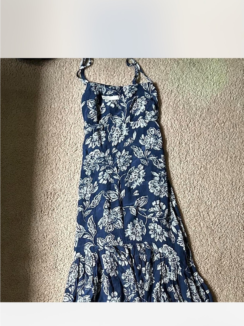 NWT Madewell Textured Midi Slip Dress Navy Floral Cutout Back Dress - Size 4 - Picture 4 of 8
